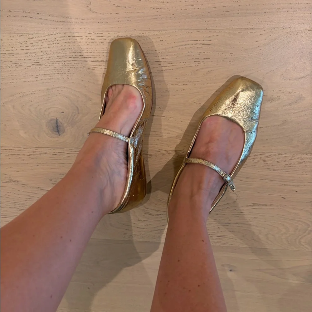 Gold Metallic Mary Jane Flats - Women's Ballet Shoes